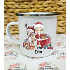 Personalised ‘Noel & Reindeer’ Enamel Mug