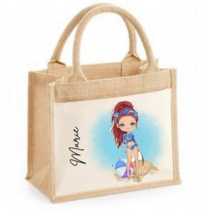 Blue Floral Bikini Character Jute Bag  (Multiple Colour  Options) D2