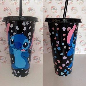Black colour changing heart stitch cup - Can be personalised. 