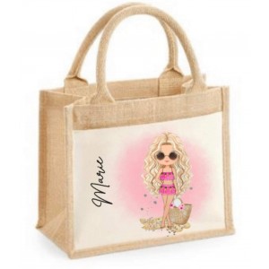 Pink Floral Bikini Character Jute Bag  (Multiple Colour  Options) D2