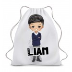 School Boy Character Linen Drawstring Bag - (Colour Options)