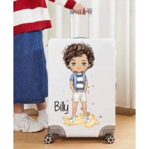 Personalised Luggage Cover - Curly Haired Beach Boy