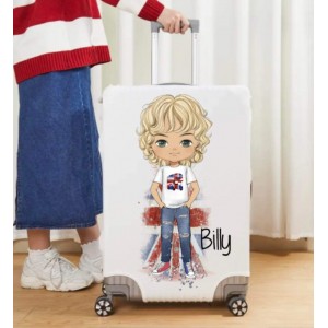 Personalised Luggage Cover - Union Jack Boy with Curly Hair