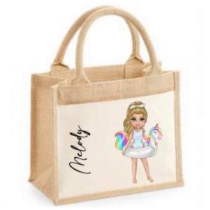 Melody - Child with unicorn float - Jute Bag  (Multiple Colour Options) 